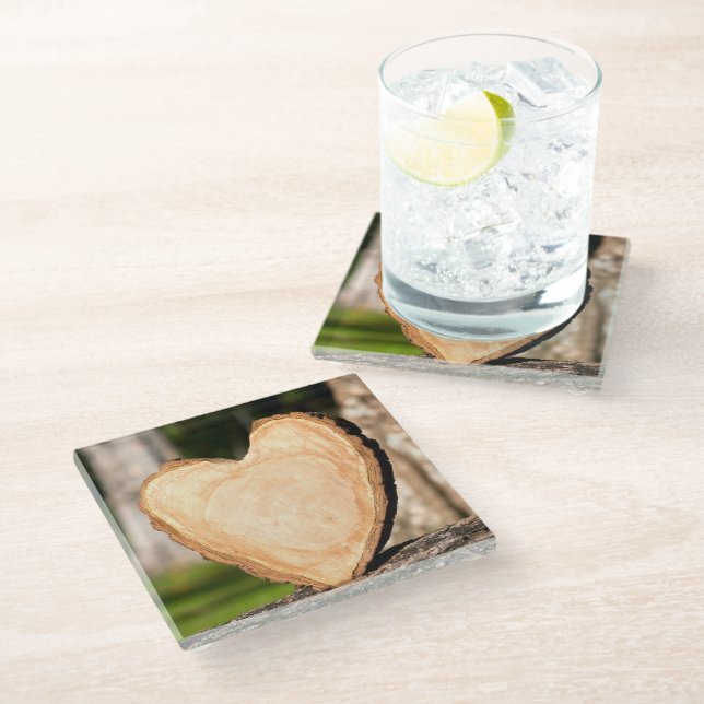 posavasos de vidrio con corazón de madera (Angular)