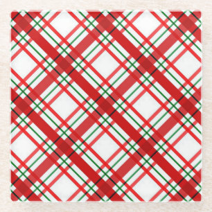 Posavasos de vidrio con cuadros rojos de Navidad