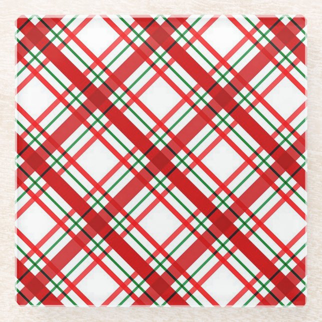 Posavasos de vidrio con cuadros rojos de Navidad (Anverso)
