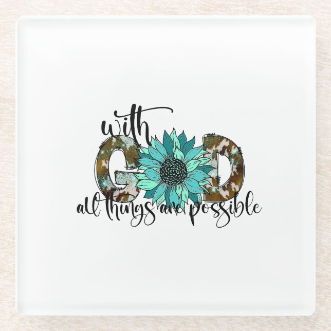 Posavasos De Vidrio Con Dios Todas las cosas posibles (Anverso)