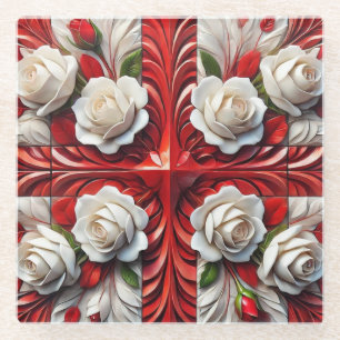 Posavasos de vidrio con diseño de rosas inglesas