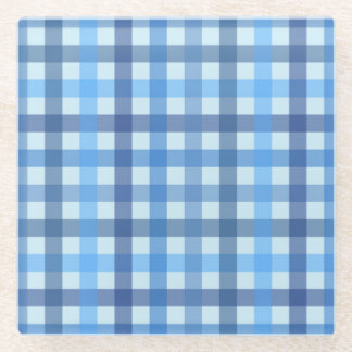 Posavasos de vidrio con estampado de cuadros azul