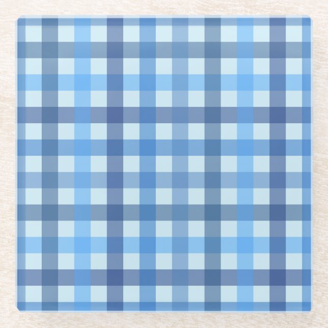 Posavasos de vidrio con estampado de cuadros azul  (Anverso)