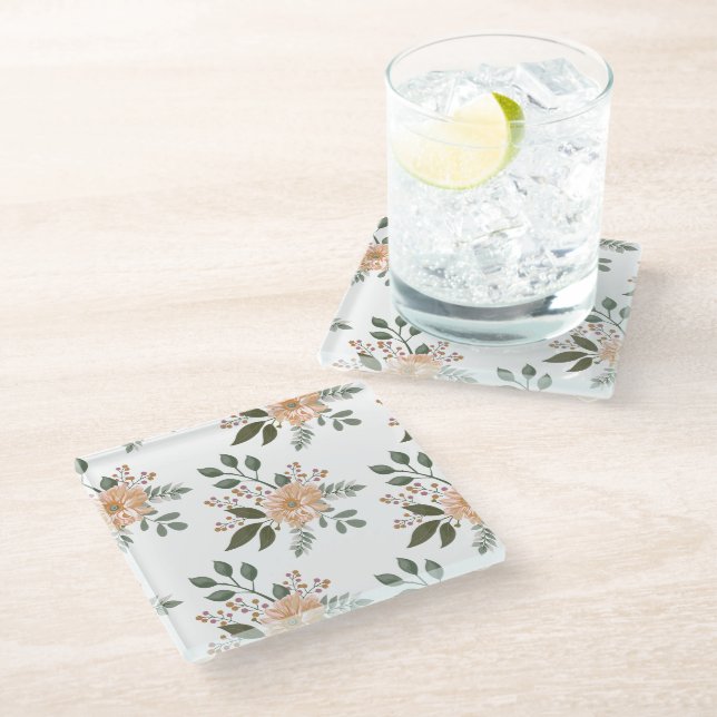 Posavasos de vidrio con estampado floral (Angular)