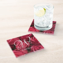 Posavasos de vidrio con flores de rosas rosadas co