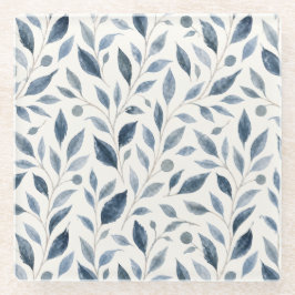 Posavasos de vidrio con hojas de acuarela azul ele