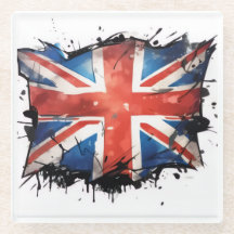 Posavasos de vidrio con la bandera del Reino Unido