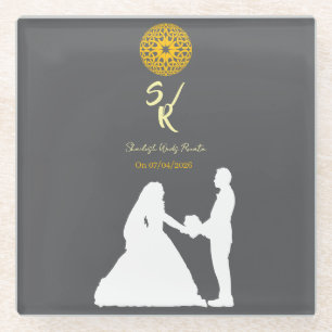 Posavasos de vidrio con silueta de boda personaliz