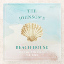 Posavasos de vidrio con tema de playa Monogram