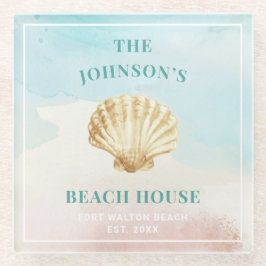 Posavasos de vidrio con tema de playa Monogram