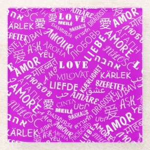 Posavasos de vidrio con texto de amor morado - Eli