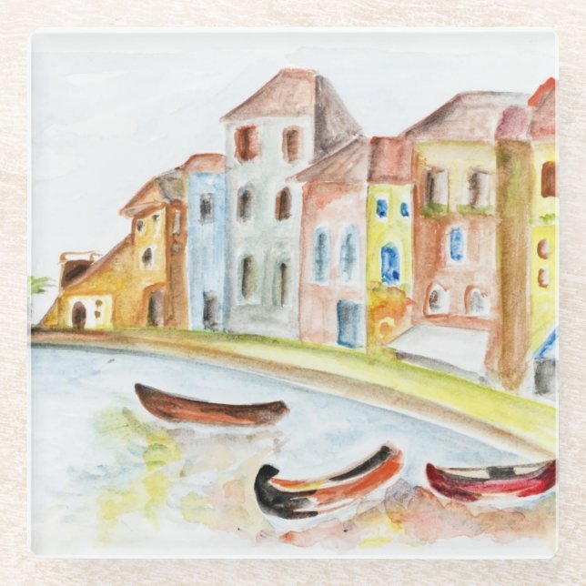 Posavasos De Vidrio Concepto de Venecia (Anverso)