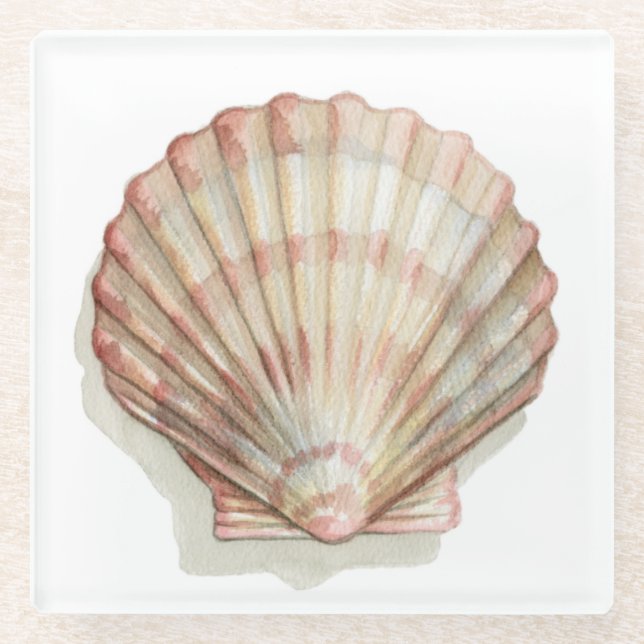 Posavasos De Vidrio Concha de mar rosa y crema (Anverso)