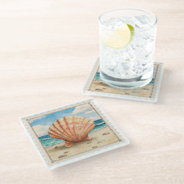 POSAVASOS DE VIDRIO CONCHA MARINA DE VERANO ANGUSTIADA VINTAGE BONITA
