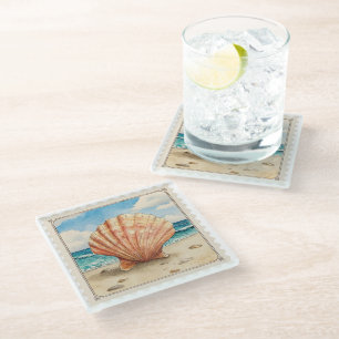POSAVASOS DE VIDRIO CONCHA MARINA DE VERANO ANGUSTIADA VINTAGE BONITA