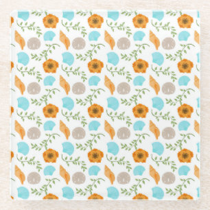 Posavasos De Vidrio Conchas Caracol Marino Flor Naranja Hojas Verdes
