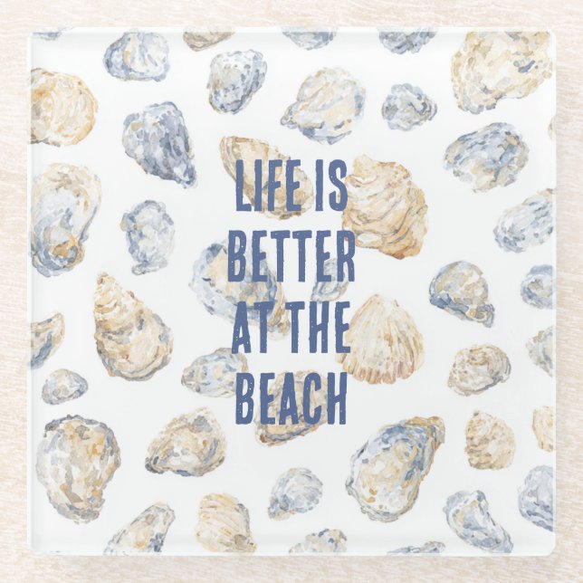 Posavasos De Vidrio Conchas de Mar de Playa Costera (Anverso)