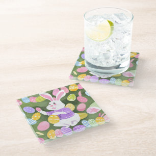 Posavasos De Vidrio conejito con huevos de Pascua