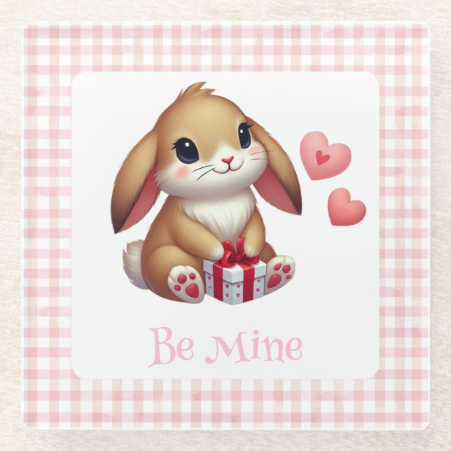 Posavasos De Vidrio Conejito lindo del día de San Valentín  (Anverso)