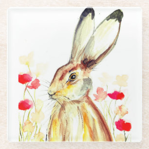 Posavasos De Vidrio Conejo Bunny Hare Floral Animal Willife Cute