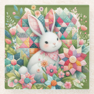 Posavasos De Vidrio Conejo con colcha y flores