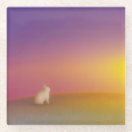 Posavasos De Vidrio Conejo conejo blanco lindo en la colina de Grassy 