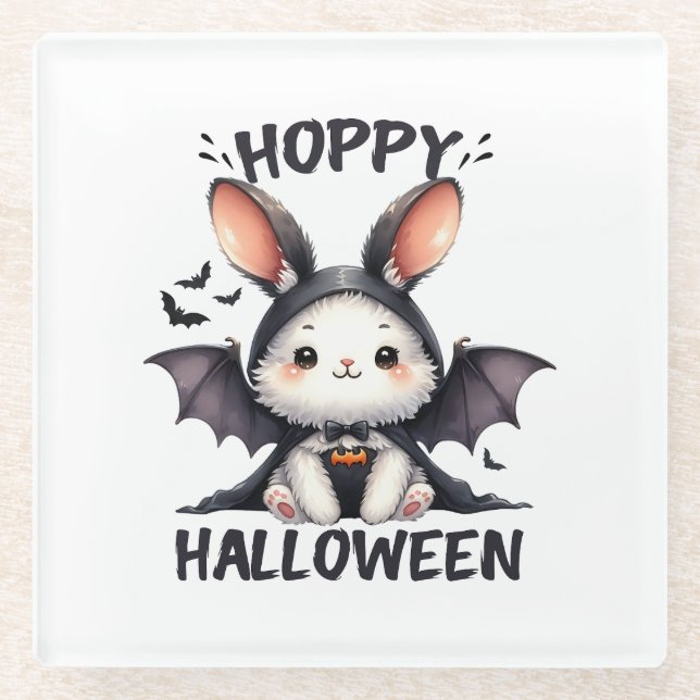 Posavasos De Vidrio Conejo conejo conejo Hoppy Halloween (Anverso)
