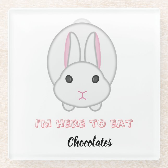 Posavasos De Vidrio Conejo de Pascua esperando para comer chocolates (Anverso)