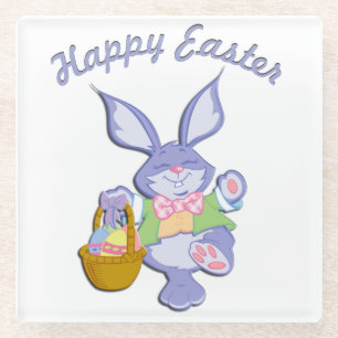 Posavasos De Vidrio Conejo de Pascua morado bailando