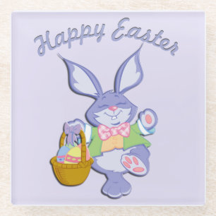 Posavasos De Vidrio Conejo de Pascua Morado Bailando Lavanda