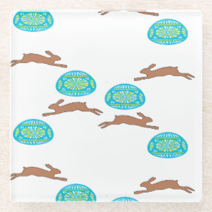 Posavasos De Vidrio conejo de Pascua y huevos en blanco