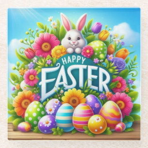 Posavasos De Vidrio Conejo de primavera/Semana Santa con huevo