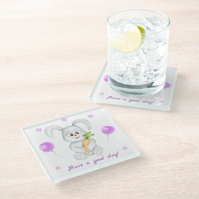 Posavasos De Vidrio Conejo lindo para un ánimo positivo (Angular)