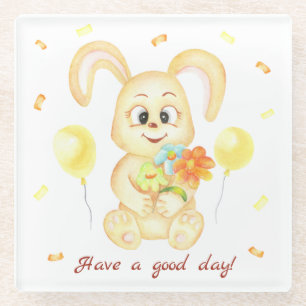 Posavasos De Vidrio Conejo lindo para un Poster de ánimo positivo