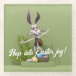 Posavasos De Vidrio Conejo Toon de pie cerca de huevos de Pascua