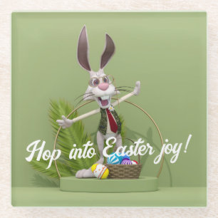 Posavasos De Vidrio Conejo Toon de pie cerca de huevos de Pascua