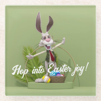 Posavasos De Vidrio Conejo Toon de pie cerca de huevos de Pascua