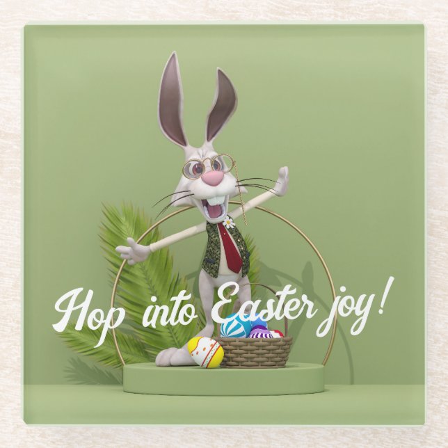 Posavasos De Vidrio Conejo Toon de pie cerca de huevos de Pascua (Anverso)