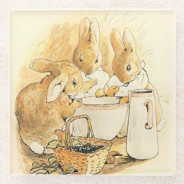 Posavasos De Vidrio Conejos y pudín de leche por Beatrix Potter (Anverso)
