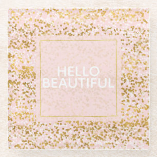 Posavasos De Vidrio Confetán rosa blanco dorado