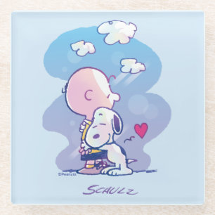 Posavasos De Vidrio Confort y seguridad   Charlie y Snoopy Hug