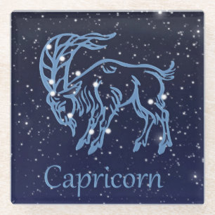 Posavasos De Vidrio Constelación de Capricornio y signo zodiacal con e