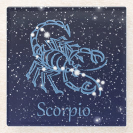 Posavasos De Vidrio Constelación de Escorpio y Rótulo Zodiaco con Estr
