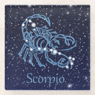 Posavasos De Vidrio Constelación de Escorpio y Rótulo Zodiaco con Estr