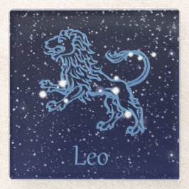 Posavasos De Vidrio Constelación de León y Rótulo Zodiaco con estrella