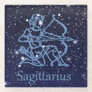 Posavasos De Vidrio Constelación de Sagitario y signo zodiacal con est