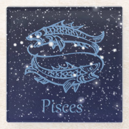 Posavasos De Vidrio Constelación Pisces y Rótulo Zodiaco con Estrellas