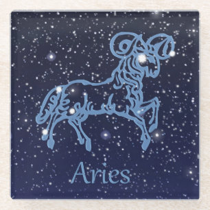Posavasos De Vidrio Constelación y signo zodiacal de Aries con estrell