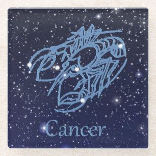 Posavasos De Vidrio Constelación y signo zodiacal de Cáncer con estrel