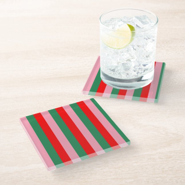 Posavasos De Vidrio Contemporary Christmas Stripes  (Angular)